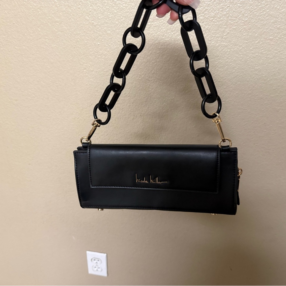 Nicole Miller Black Clutch with Chain Strap